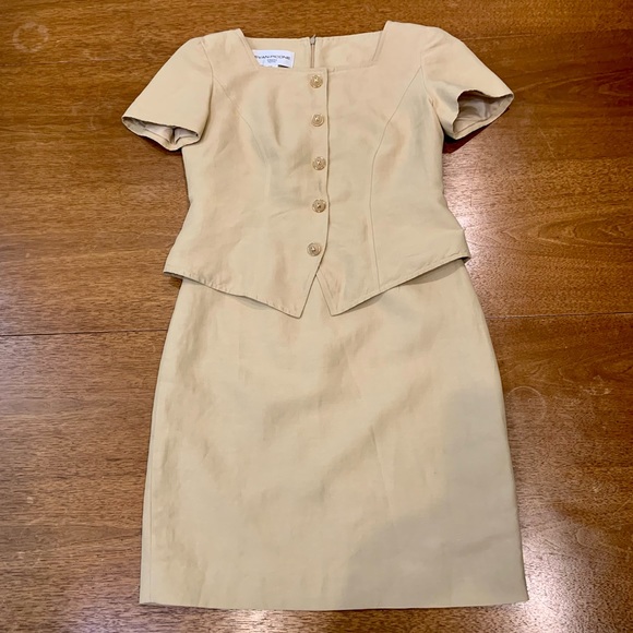 Evan Picone vintage 80s 1 piece suit dress in khaki with gold buttons - Picture 4 of 9